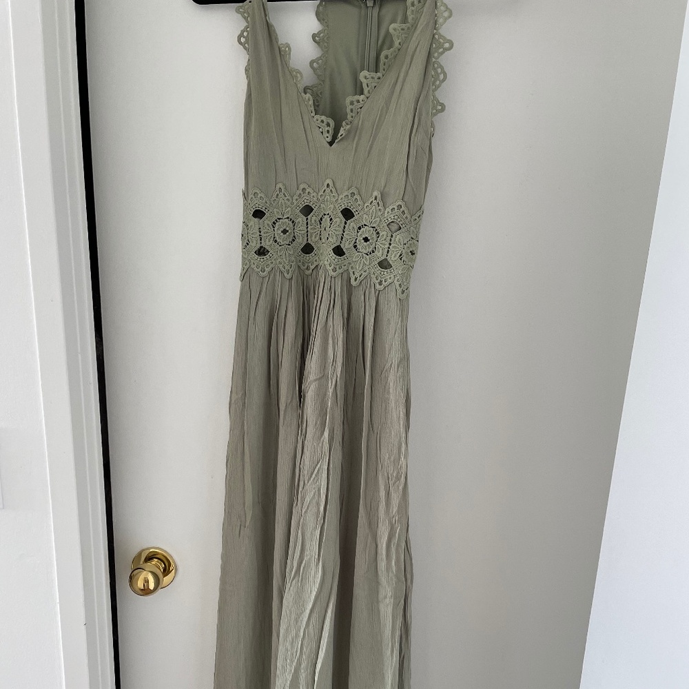 Lulu's This is Love Sage Green Lace Maxi Dress